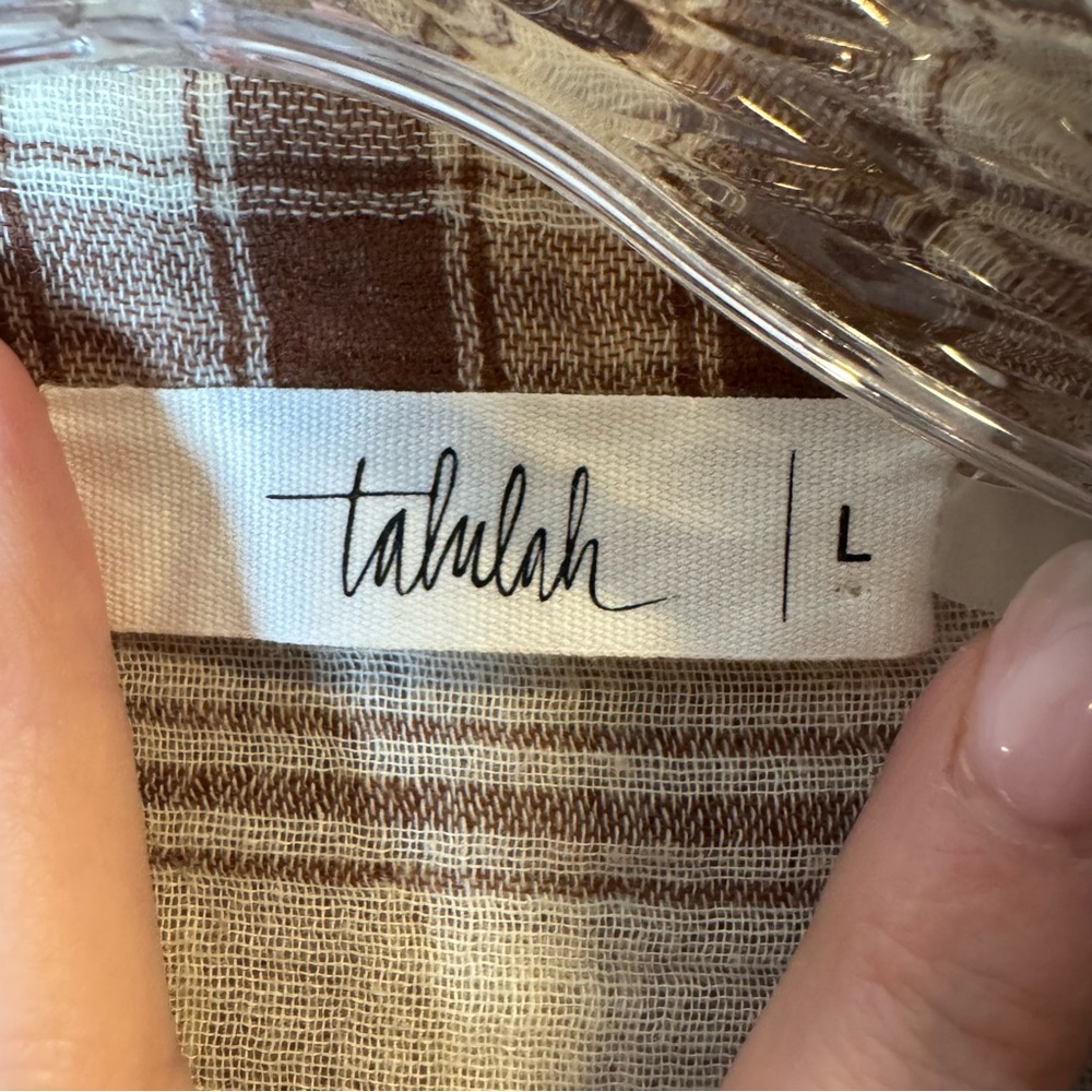 Brown and White‎ Plaid Button-Up Shirt tunic soft Cottagecore cabincore boutique - Picture 3 of 9
